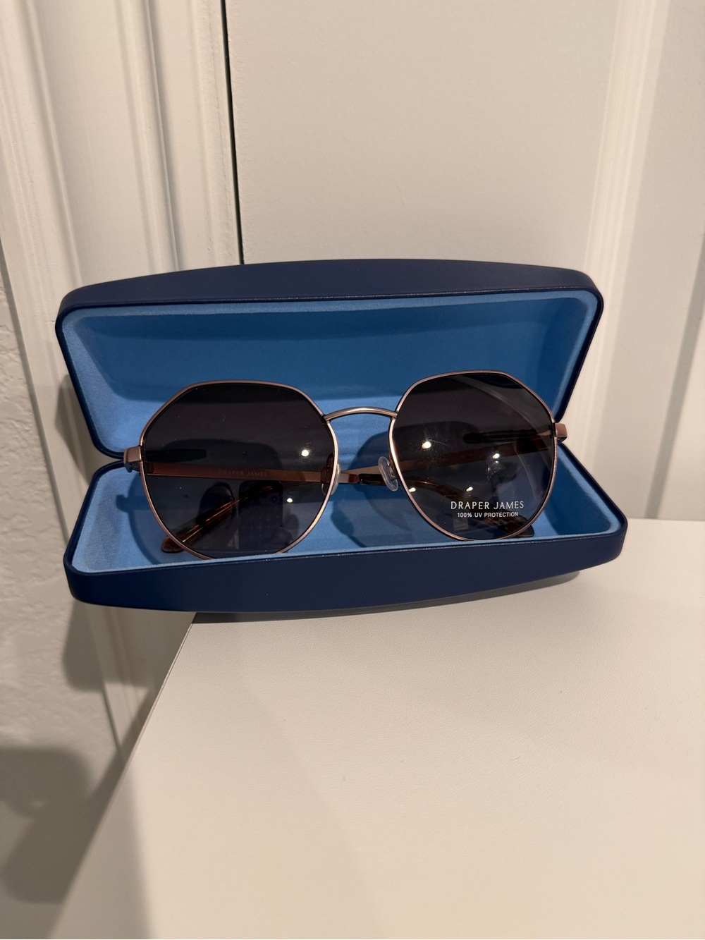 Draper James Rose Gold Geometric Round Sunglasses Brown Gradient NWT + Case